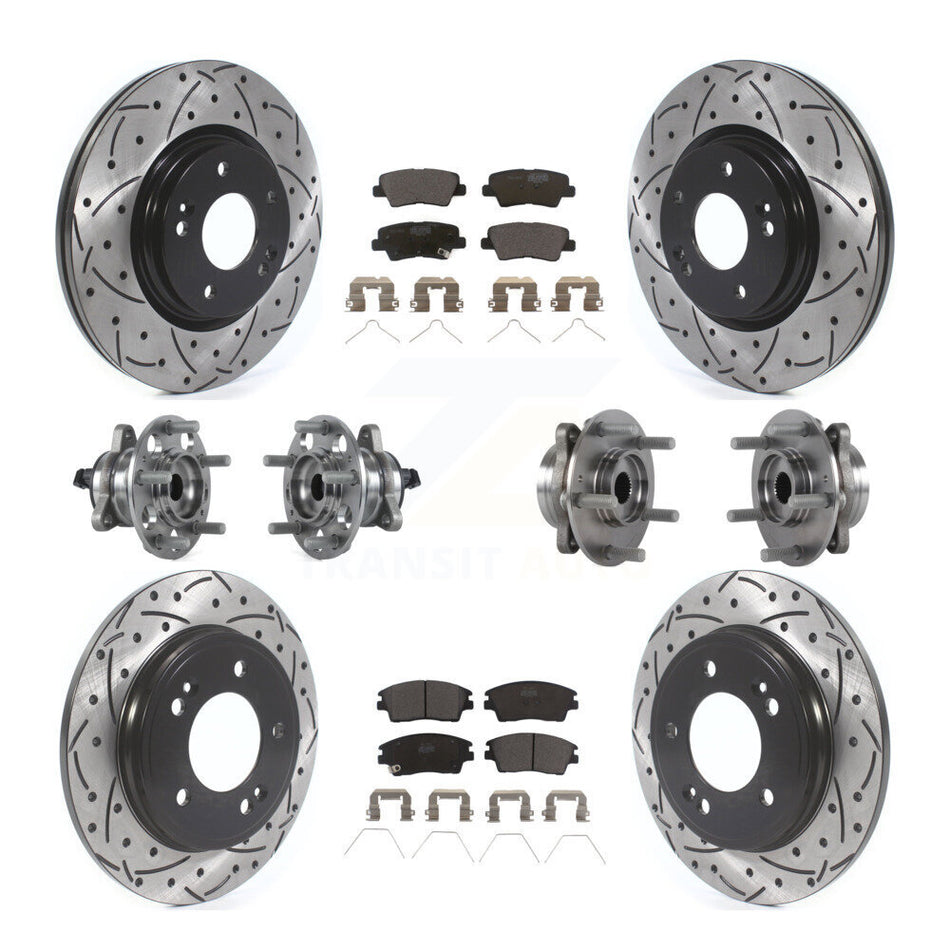 Front Rear Hub Bearings Assembly Coated Disc Brake Rotors And Ceramic Pads Kit (10Pc) For Hyundai Elantra 1.6L KBB-114571