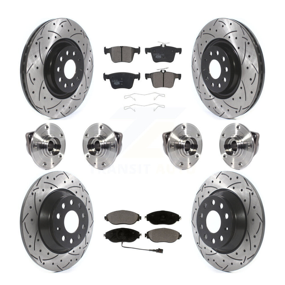 Front Rear Hub Bearings Assembly Coated Disc Brake Rotors And Ceramic Pads Kit (10Pc) For 2018-2020 Volkswagen Tiguan KBB-114579