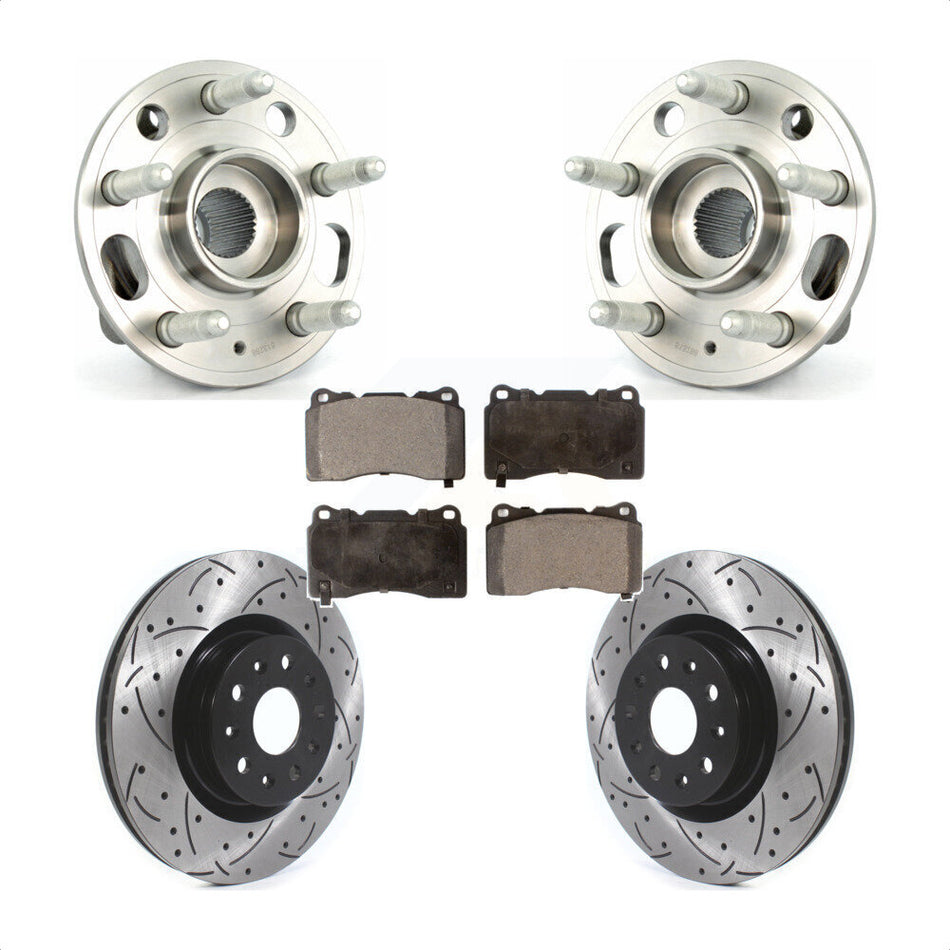 Front Hub Bearing Assembly Coated Drilled Slotted Disc Brake Rotor And Ceramic Pads Kit For 2015 Cadillac CTS Base Premium Luxury Performance with AWD With 18" Factory Wheels KBB-114590
