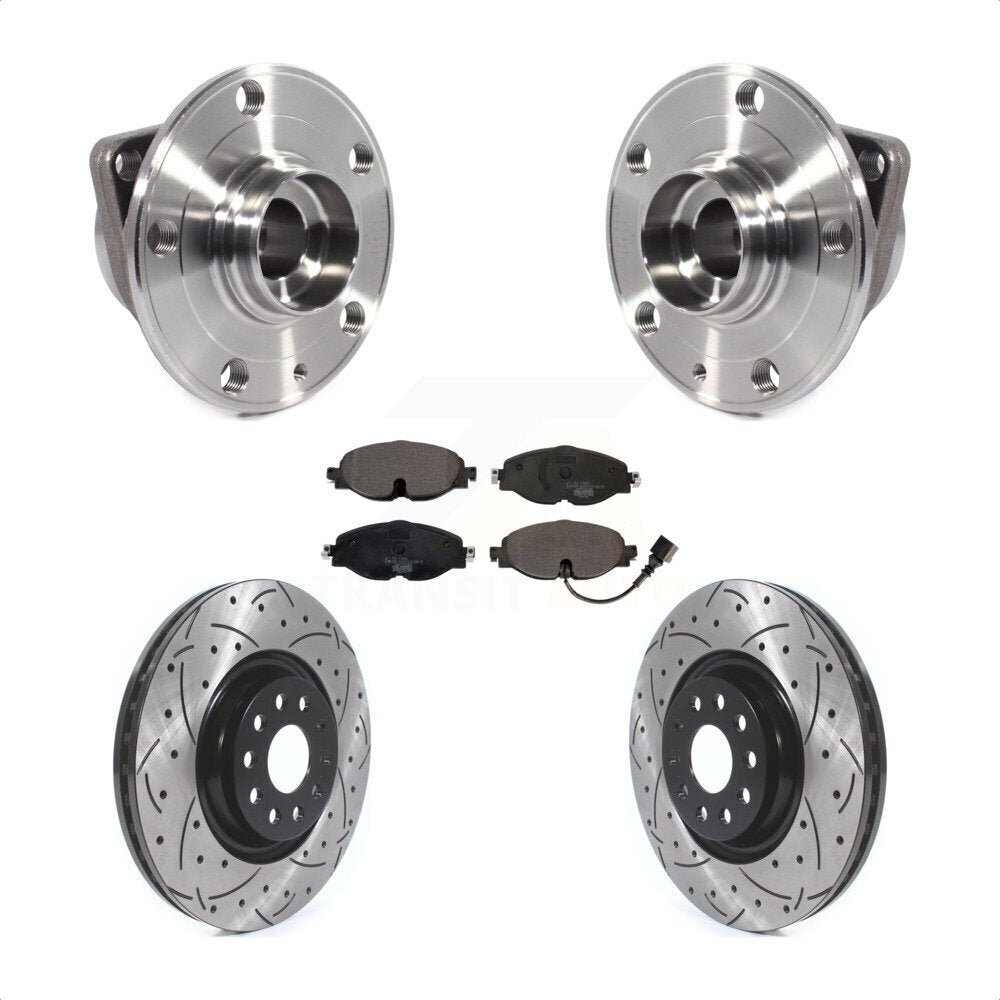 Front Hub Bearing Assembly Coated Drilled Slotted Brake Rotor Pads Kit For Volkswagen GTI KBB-114599