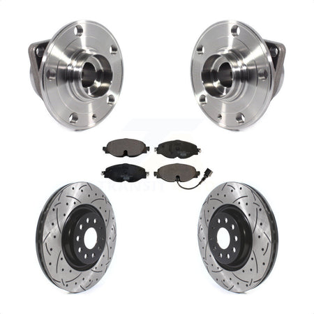 Front Hub Bearing Assembly Coated Drilled Slotted Brake Rotor Pads Kit For Volkswagen GTI KBB-114599
