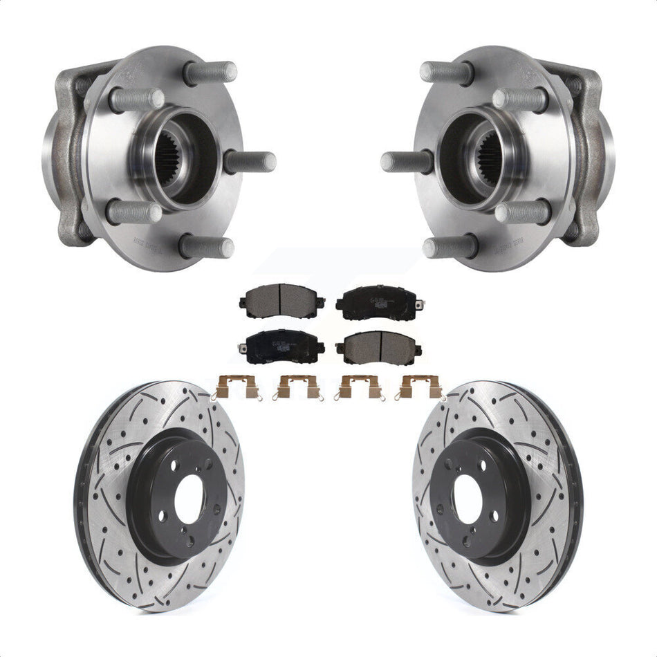 Front Hub Bearing Assembly With Coated Drilled Slotted Disc Brake Rotors And Ceramic Pads Kit For 2017-2019 Subaru Impreza 276mm Diameter Rotor KBB-114602