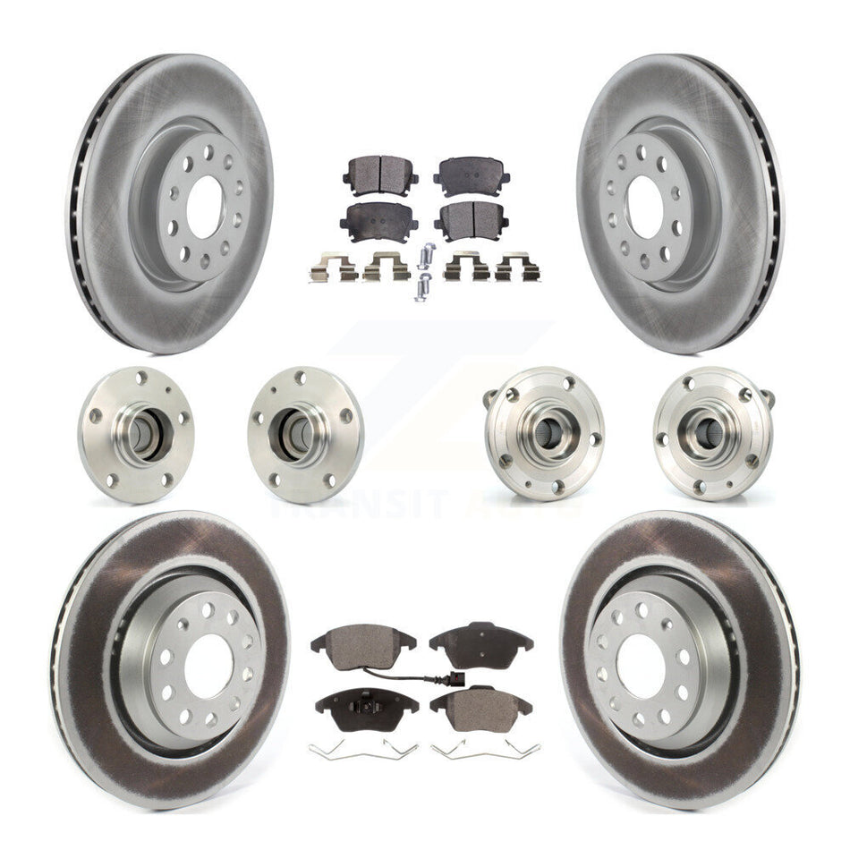 Front Rear Hub Bearings Assembly Coated Disc Brake Rotors And Semi-Metallic Pads Kit (10Pc) For 2009-2010 Volkswagen Passat CC FWD With 312mm Diameter Rotor KBB-114608