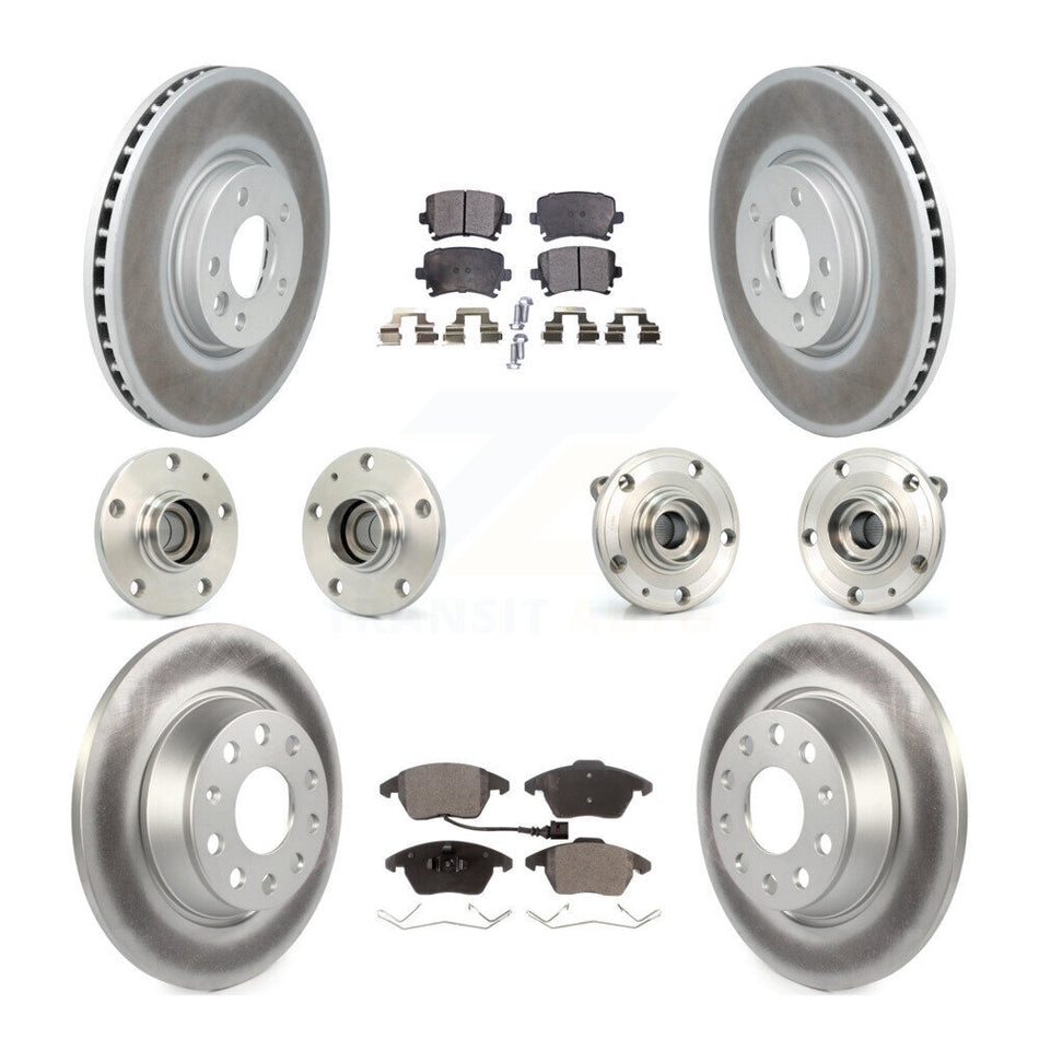 Front Rear Hub Bearings Assembly Coated Disc Brake Rotors And Semi-Metallic Pads Kit (10Pc) For Volkswagen CC With 340mm Diameter Rotor KBB-114609