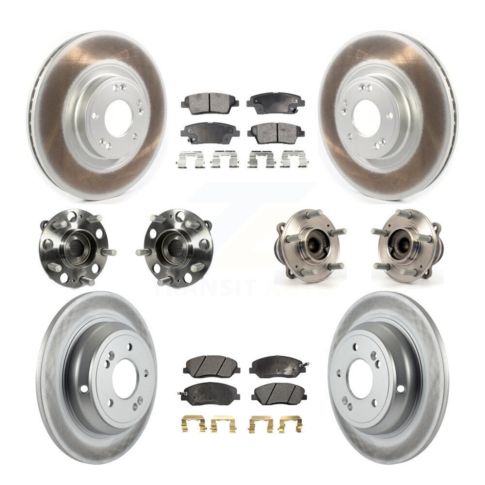 Front Rear Hub Bearings Assembly Coated Disc Brake Rotors And Semi-Metallic Pads Kit (10Pc) For 2012 Hyundai Genesis 3.8L KBB-114617
