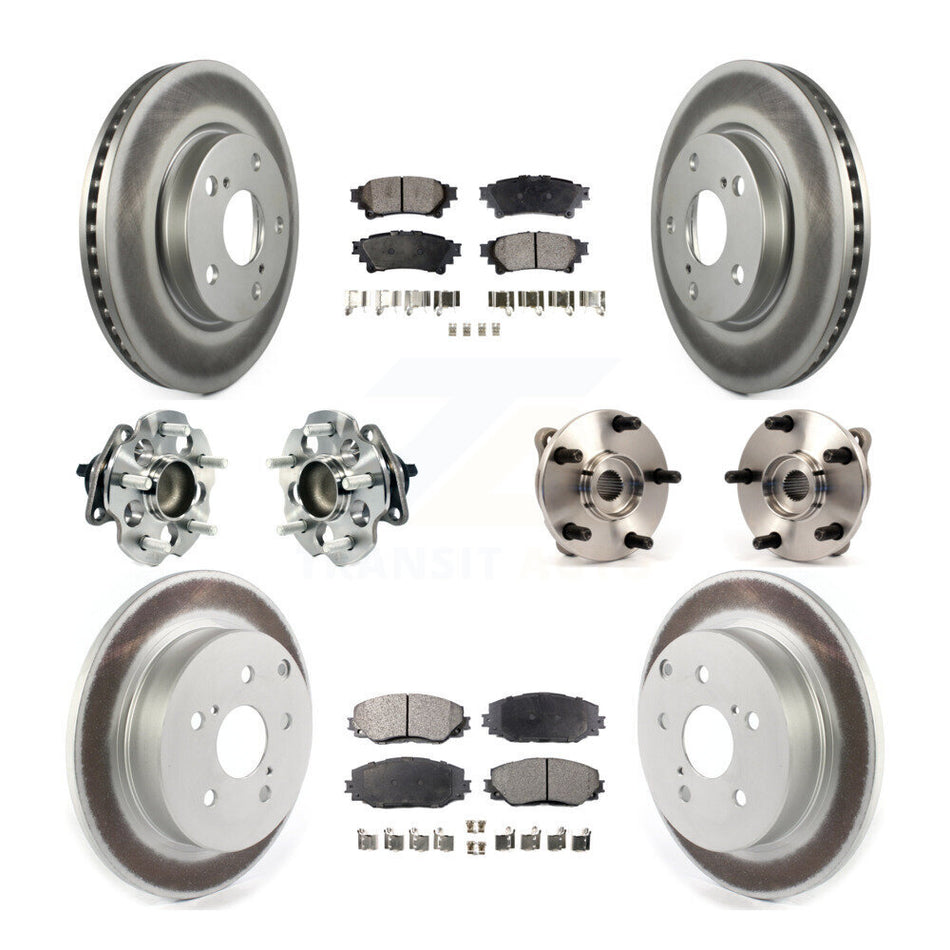 Front Rear Hub Bearings Assembly Coated Disc Brake Rotors And Semi-Metallic Pads Kit (10Pc) For 2012-2018 Toyota Prius V KBB-114619