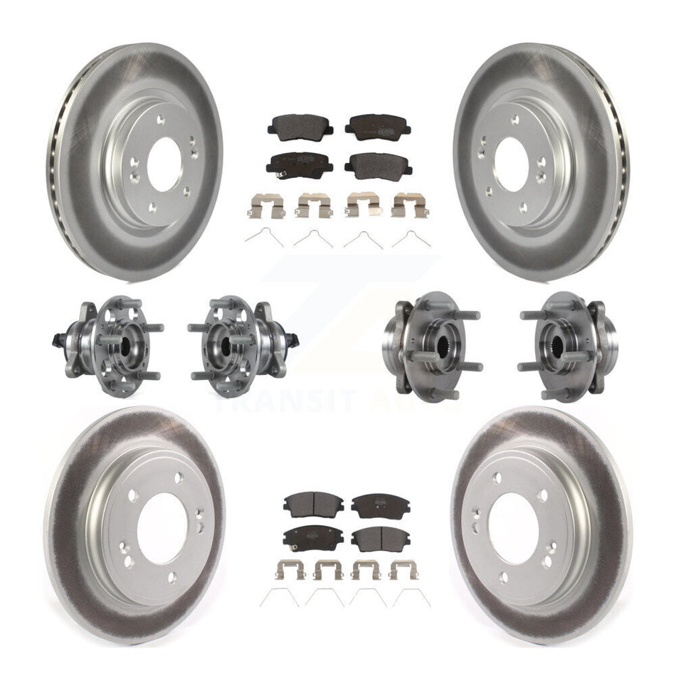 Front Rear Hub Bearings Assembly Coated Disc Brake Rotors And Semi-Metallic Pads Kit (10Pc) For Hyundai Elantra 1.6L KBB-114625