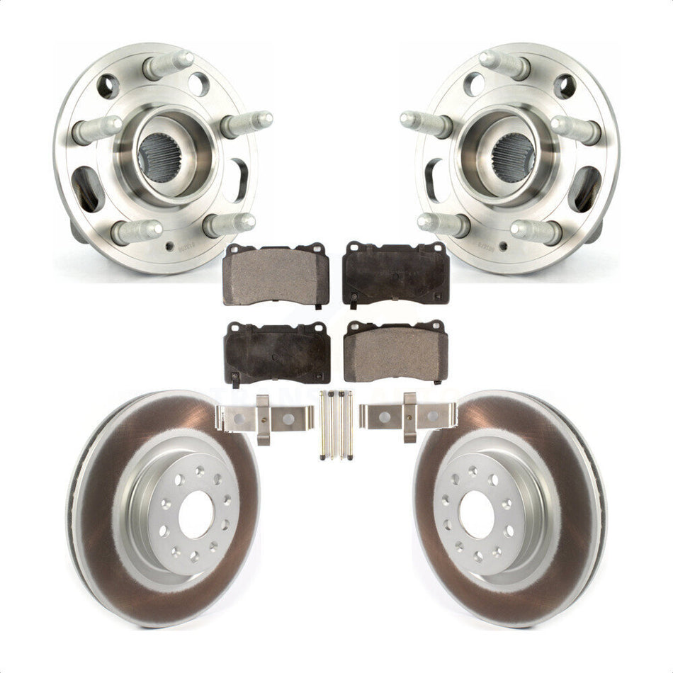 Front Hub Bearing Assembly With Coated Disc Brake Rotors And Semi-Metallic Pads Kit For 2015 Cadillac CTS Base Premium Luxury Performance with AWD 18" Factory Wheels KBB-114644