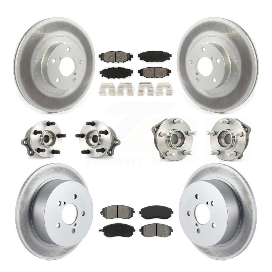 Front Rear Hub Bearings Assembly Coated Disc Brake Rotors And Semi-Metallic Pads Kit (10Pc) For Subaru Outback Legacy With 292mm Diameter Rotor KBB-114664