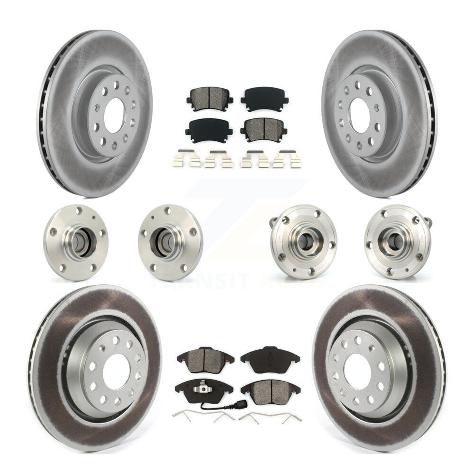 Front Rear Hub Bearings Assembly Coated Disc Brake Rotors And Semi-Metallic Pads Kit (10Pc) For 2009-2010 Volkswagen Passat CC FWD With 312mm Diameter Rotor KBB-114665
