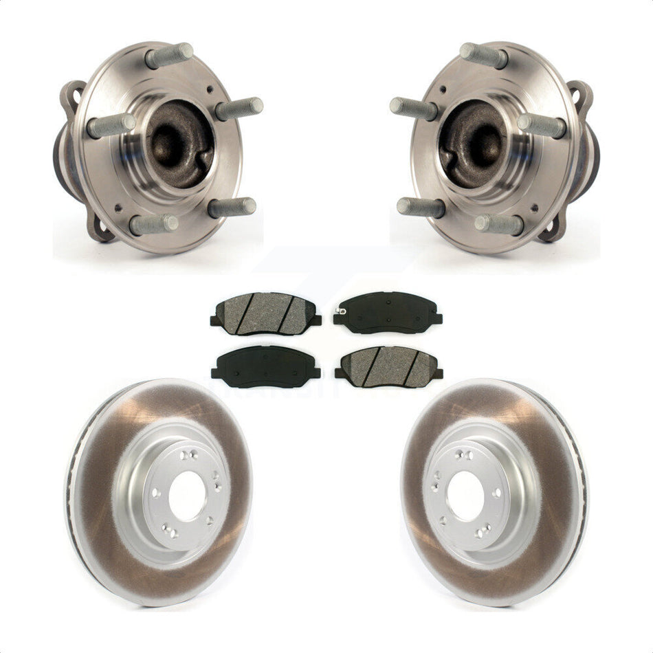 Front Hub Bearing Assembly With Coated Disc Brake Rotors And Semi-Metallic Pads Kit For 2012 Hyundai Genesis 3.8L KBB-114695
