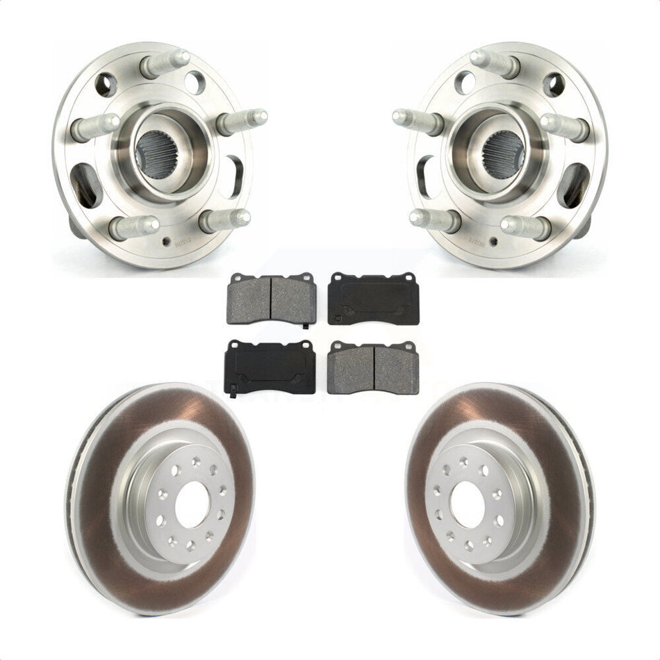 Front Hub Bearing Assembly With Coated Disc Brake Rotors And Semi-Metallic Pads Kit For 2015 Cadillac CTS Base Premium Luxury Performance with AWD 18" Factory Wheels KBB-114701