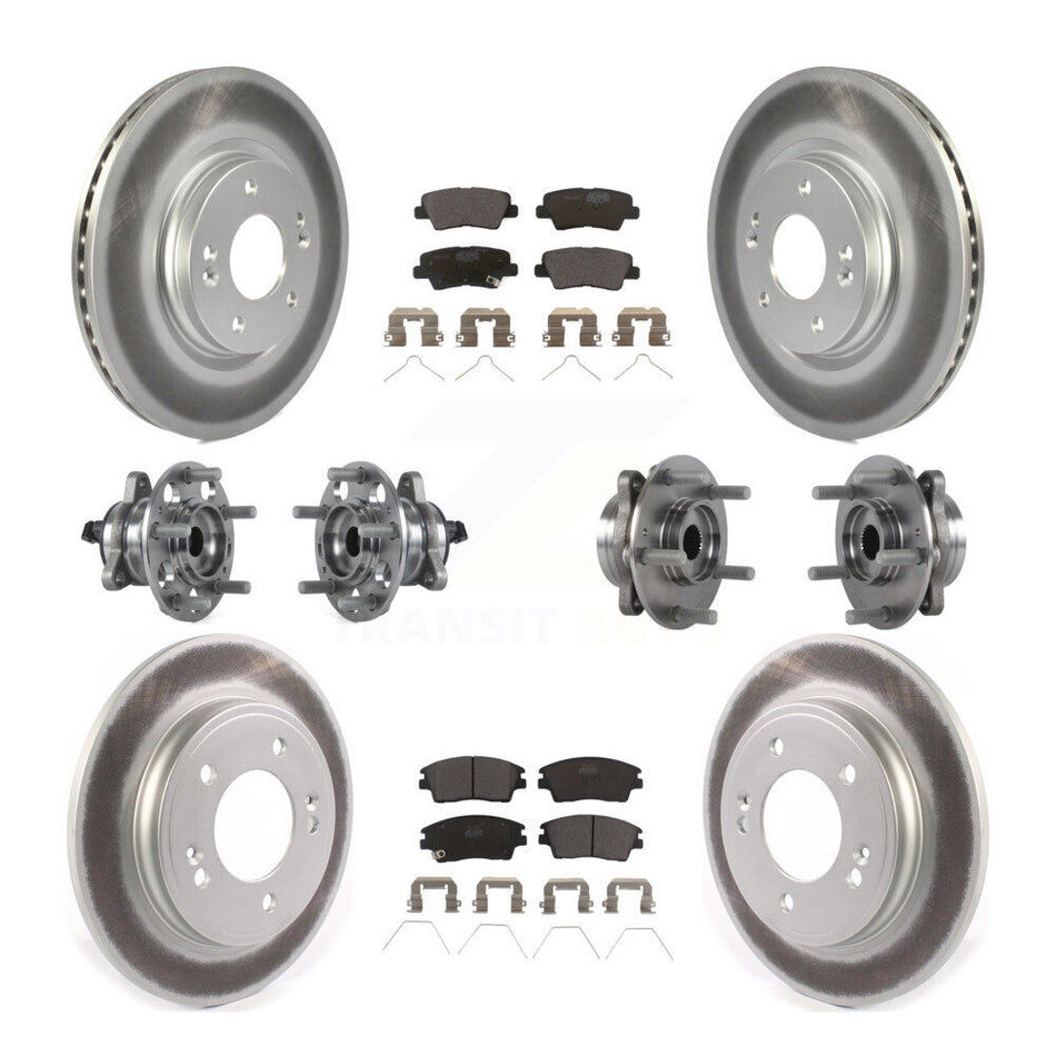 Front Rear Hub Bearings Assembly Coated Disc Brake Rotors And Ceramic Pads Kit (10Pc) For Hyundai Elantra 1.6L KBB-114744