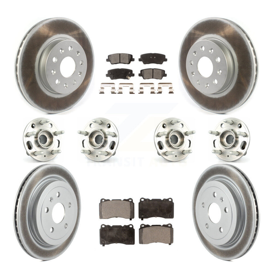 Front Rear Hub Bearings Assembly Coated Disc Brake Rotors And Ceramic Pads Kit (10Pc) For Cadillac CTS With 17" Factory Wheels KBB-114757