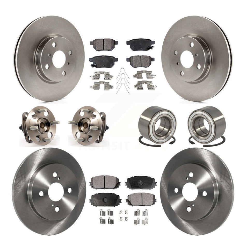 Front Rear Wheel Hub Bearings Assembly Disc Brake Rotors And Semi-Metallic Pads Kit (10Pc) For Toyota Yaris Japan Production Identified By 1st Digit Of VIN J KBB-114890