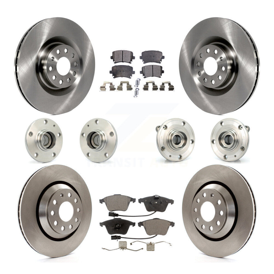 Front Rear Hub Bearings Assembly Disc Brake Rotors And Semi-Metallic Pads Kit (10Pc) For Volkswagen Passat CC Golf R KBB-114915