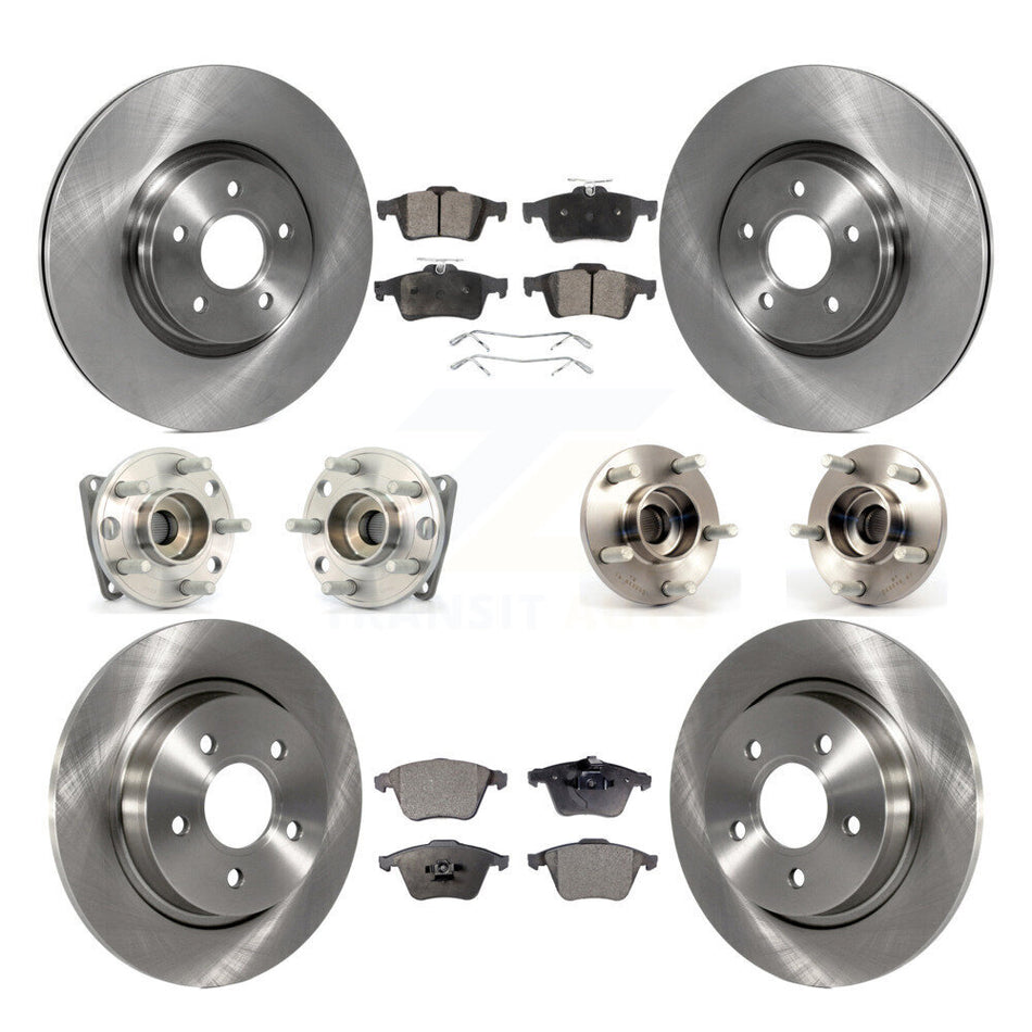 Front Rear Hub Bearings Assembly Disc Brake Rotors And Semi-Metallic Pads Kit (10Pc) For 2005-2010 Volvo S40 V50 With 320mm Diameter Rotor AWD KBB-114919