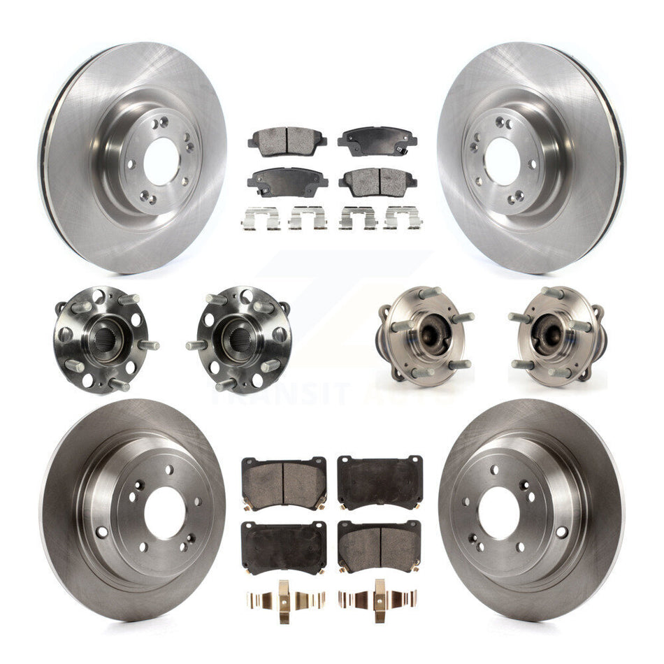 Front Rear Hub Bearings Assembly Disc Brake Rotors And Semi-Metallic Pads Kit (10Pc) For 2012-2014 Hyundai Genesis 5.0L KBB-114922