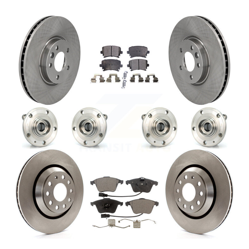 Front Rear Hub Bearings Assembly Disc Brake Rotors And Semi-Metallic Pads Kit (10Pc) For Volkswagen CC With 340mm Diameter Rotor KBB-114925