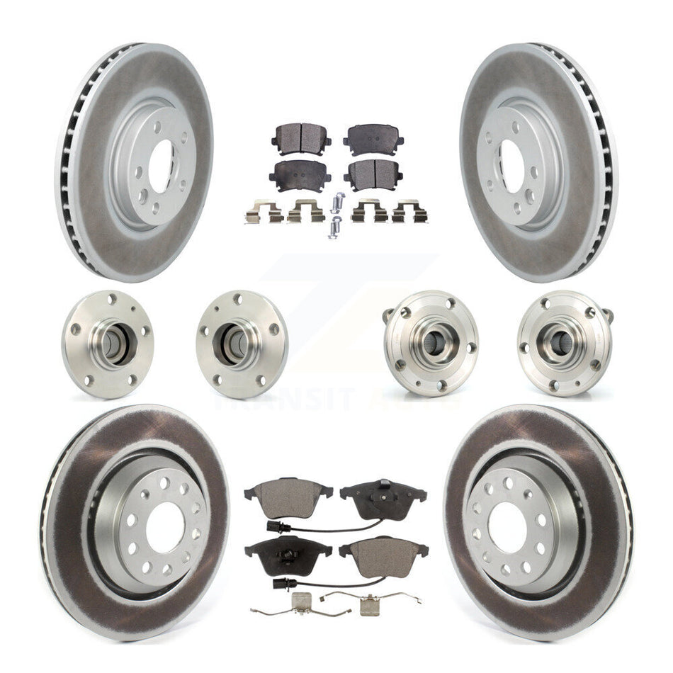 Front Rear Hub Bearings Assembly Coated Disc Brake Rotors And Semi-Metallic Pads Kit (10Pc) For Volkswagen CC With 340mm Diameter Rotor KBB-114934