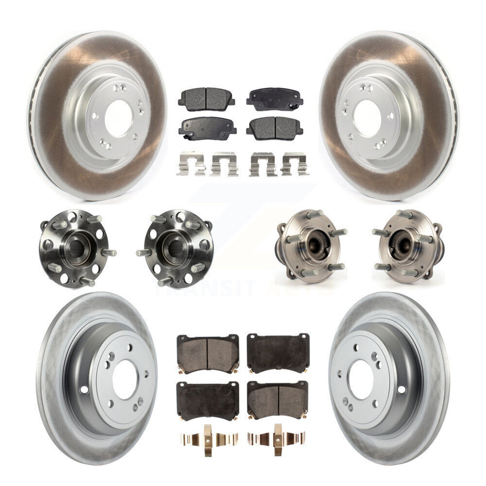 Front Rear Hub Bearings Assembly Coated Disc Brake Rotors And Semi-Metallic Pads Kit (10Pc) For Hyundai Genesis 4.6L KBB-114937