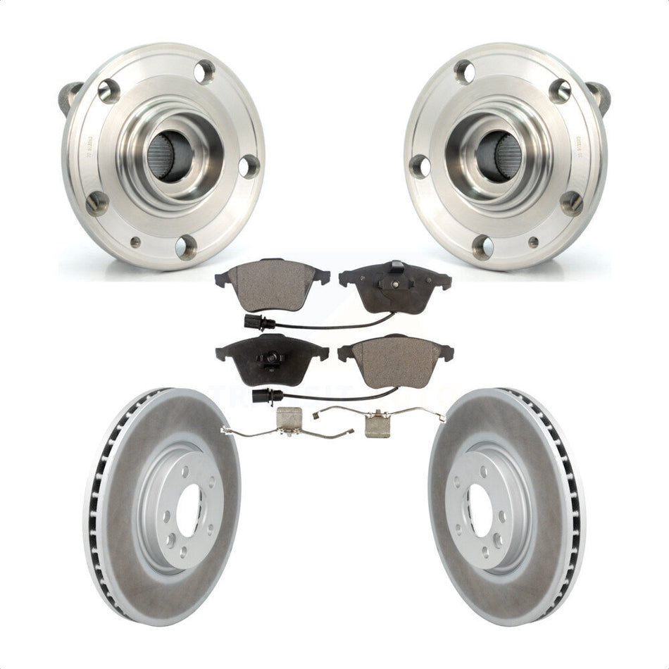 Front Hub Bearing Assembly With Coated Disc Brake Rotors And Semi-Metallic Pads Kit For Volkswagen CC 340mm Diameter Rotor KBB-114946