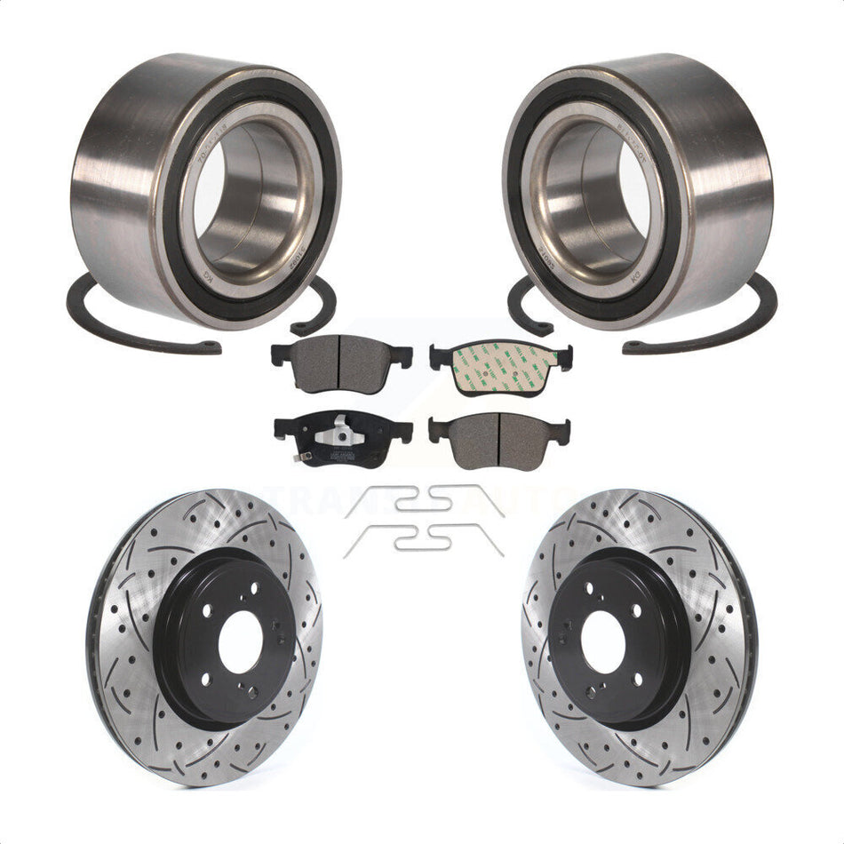 Front Wheel Bearing With Coated Drilled Slotted Disc Brake Rotors And Semi-Metallic Pads Kit For Honda Accord KBB-115001