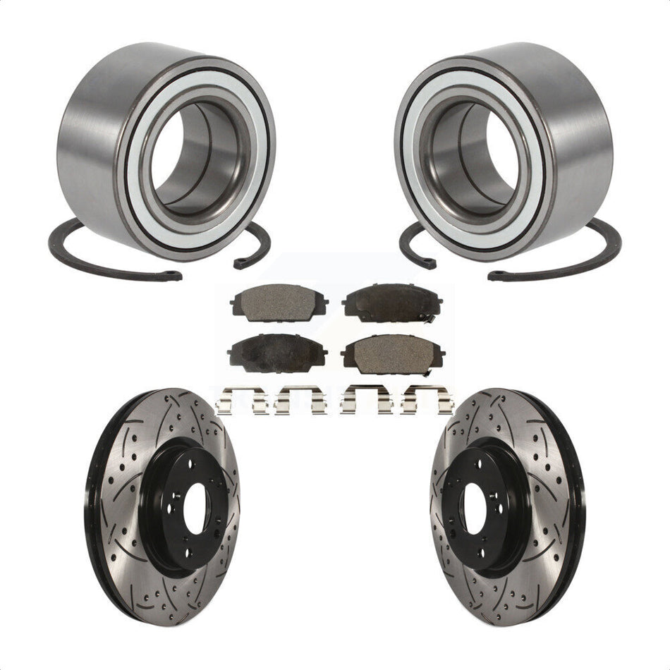 Front Wheel Bearing With Coated Drilled Slotted Disc Brake Rotors And Ceramic Pads Kit For 2002-2006 Acura RSX Type-S KBB-115008