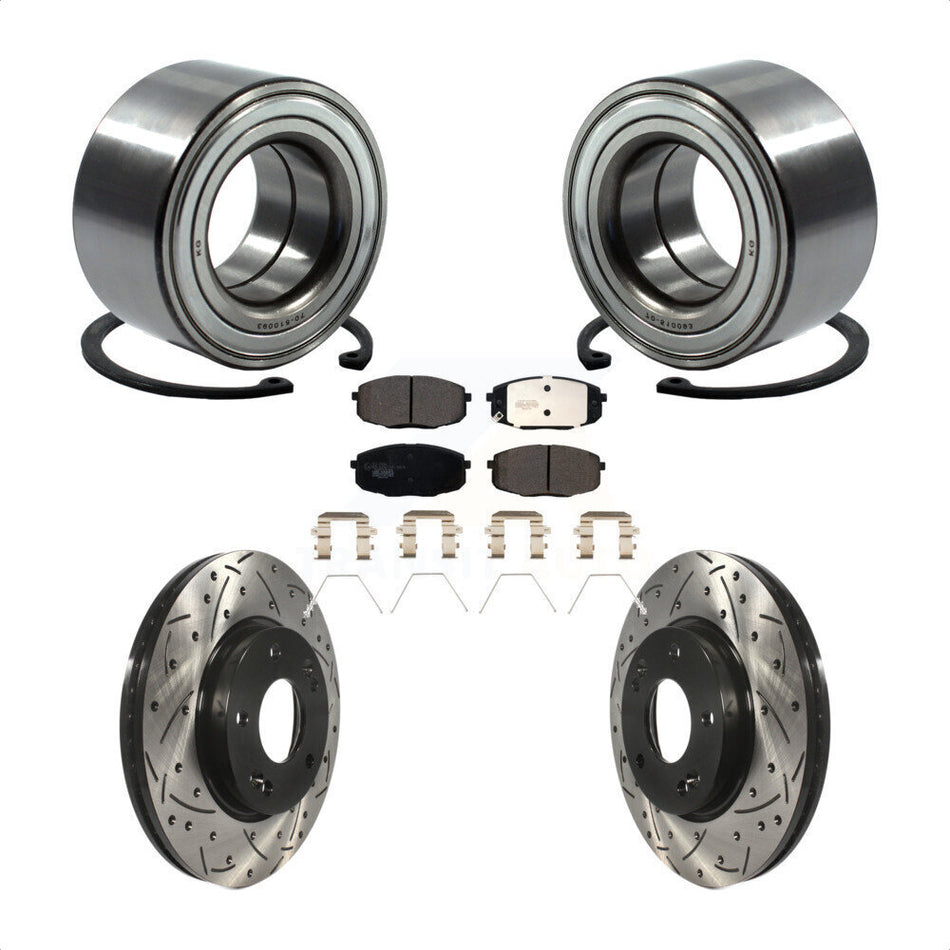 Front Wheel Bearing With Coated Drilled Slotted Disc Brake Rotors And Ceramic Pads Kit For Kia Soul Forte KBB-115011
