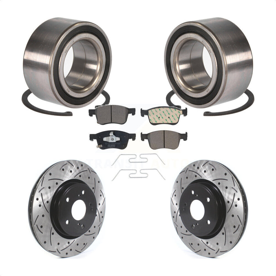 Front Wheel Bearing With Coated Drilled Slotted Disc Brake Rotors And Ceramic Pads Kit For Honda Accord KBB-115014