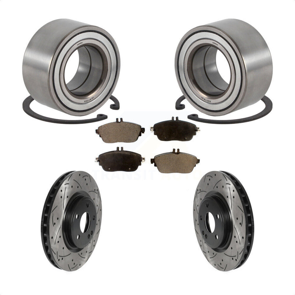 Front Wheel Bearing With Coated Drilled Slotted Disc Brake Rotors And Ceramic Pads Kit For Mercedes-Benz CLA250 GLA250 INFINITI QX30 KBB-115015