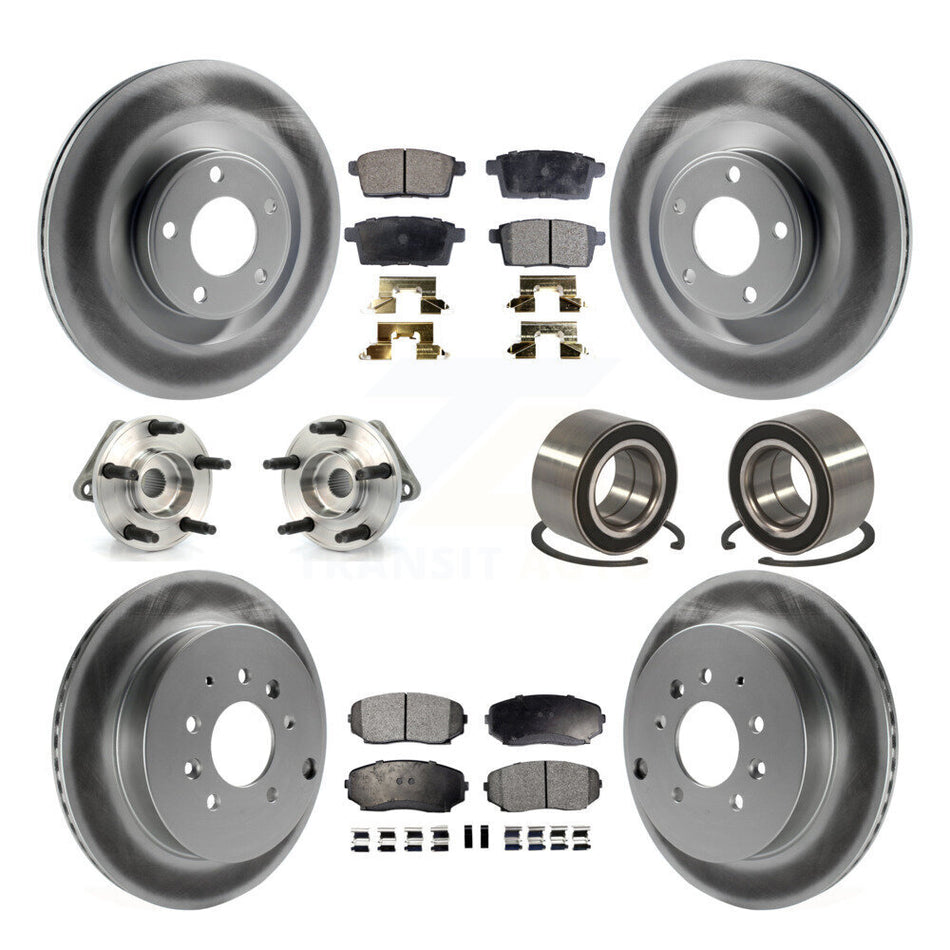 Front Rear Wheel Hub Bearings Assembly Coated Disc Brake Rotors And Ceramic Pads Kit (10Pc) For 2007-2010 Ford Edge Lincoln MKX AWD KBB-115027