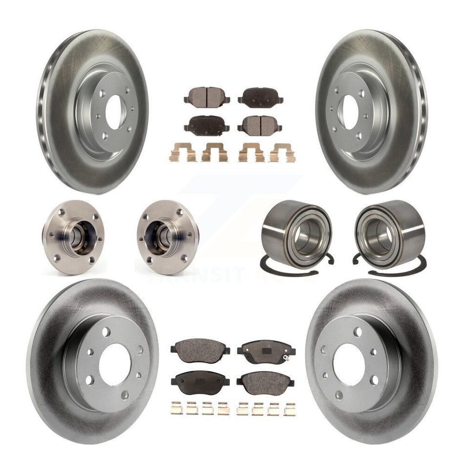 Front Rear Wheel Hub Bearings Assembly Coated Disc Brake Rotors And Ceramic Pads Kit (10Pc) For 2012-2013 Fiat 500 Hatchback with Turbocharged GAS engine KBB-115028