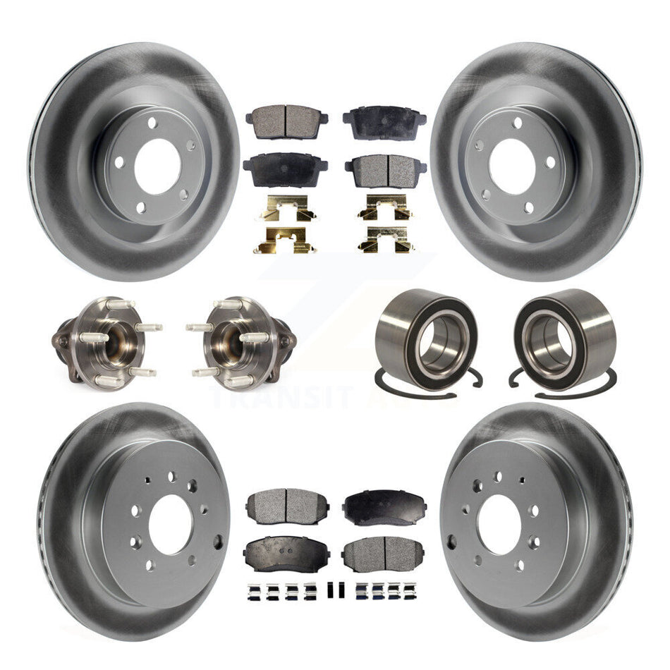 Front Rear Wheel Hub Bearings Assembly Coated Disc Brake Rotors And Ceramic Pads Kit (10Pc) For 2010-2010 Ford Edge Lincoln MKX FWD KBB-115032