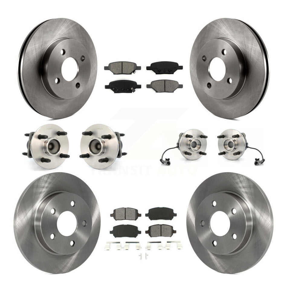 Front Rear Hub Bearings Assembly Disc Brake Rotors And Semi-Metallic Pads Kit (10Pc) For 2010 Pontiac G5 4-Wheel ABS With 4 Lug Wheels Drum Brakes KBB-115067
