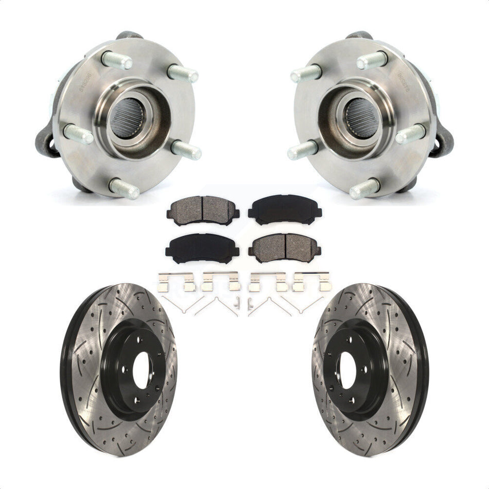 Front Hub Bearing Assembly With Coated Drilled Slotted Disc Brake Rotors And Semi-Metallic Pads Kit For Nissan Maxima KBB-115087