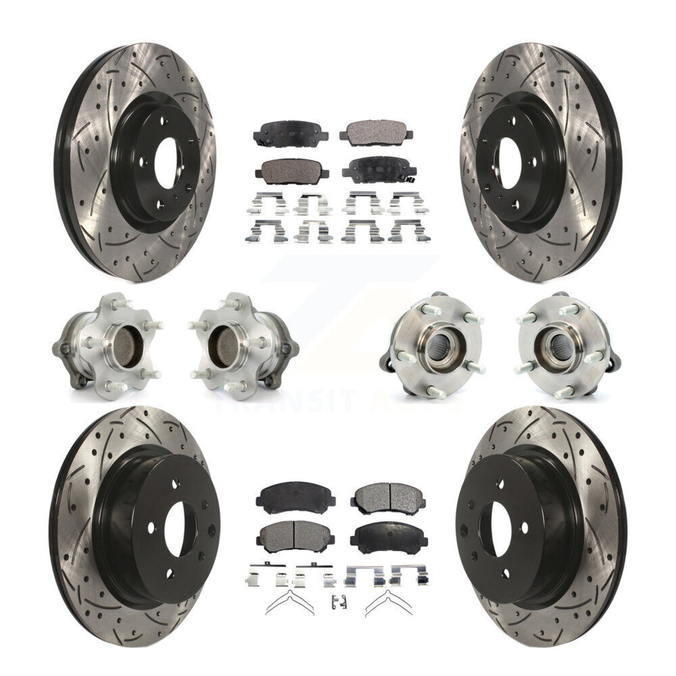 Front Rear Hub Bearings Assembly Coated Disc Brake Rotors And Ceramic Pads Kit (10Pc) For Nissan Maxima KBB-115089