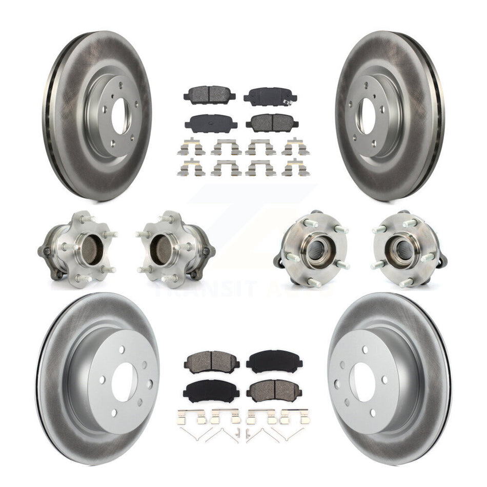 Front Rear Hub Bearings Assembly Coated Disc Brake Rotors And Semi-Metallic Pads Kit (10Pc) For Nissan Maxima KBB-115105