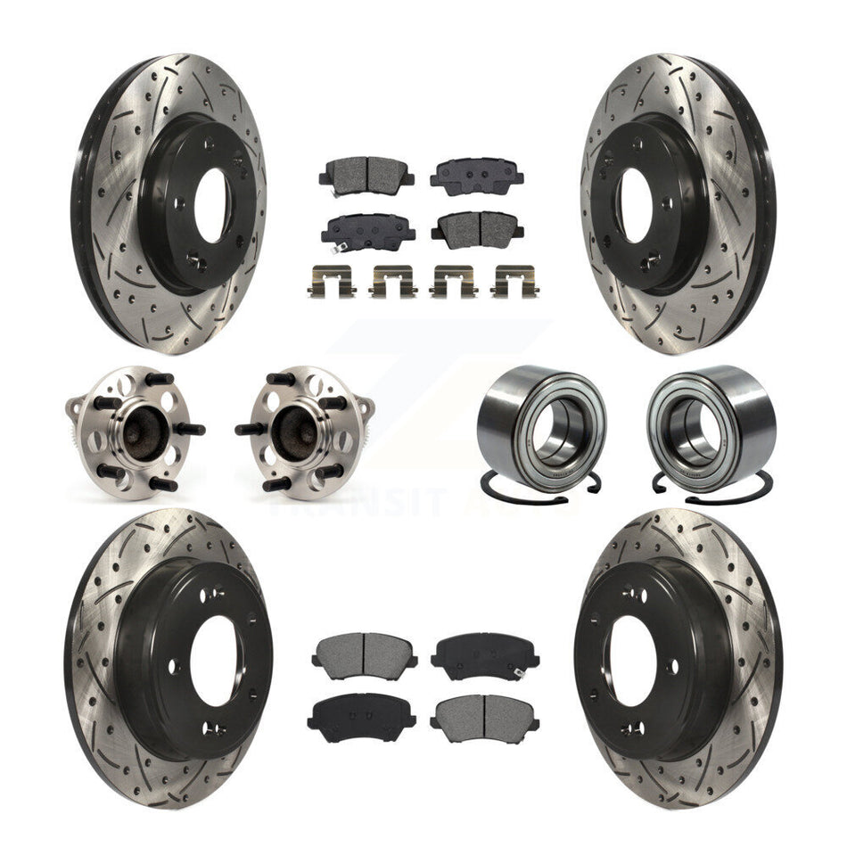 Front Rear Hub Bearing Coated Brake Rotor Pads Kit (10Pc) For Kia Forte Hyundai Forte5 GT KBB-115153