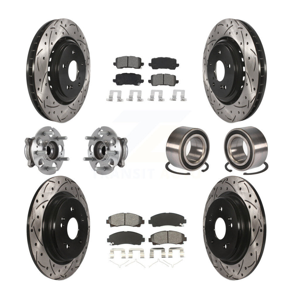 Front Rear Wheel Hub Bearings Assembly Coated Disc Brake Rotors And Semi-Metallic Pads Kit (10Pc) For 2015-2019 Acura TLX AWD KBB-115159