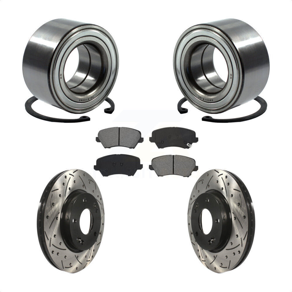 Front Wheel Bearing With Coated Drilled Slotted Disc Brake Rotors And Semi-Metallic Pads Kit For Kia Forte Hyundai Veloster Elantra GT Forte5 KBB-115164