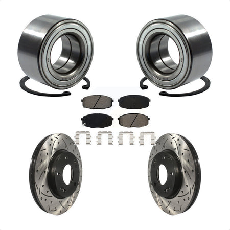 Front Wheel Bearing Coated Drilled Slotted Disc Brake Rotor & Pads Kit For Kia Soul Forte KBB-115166