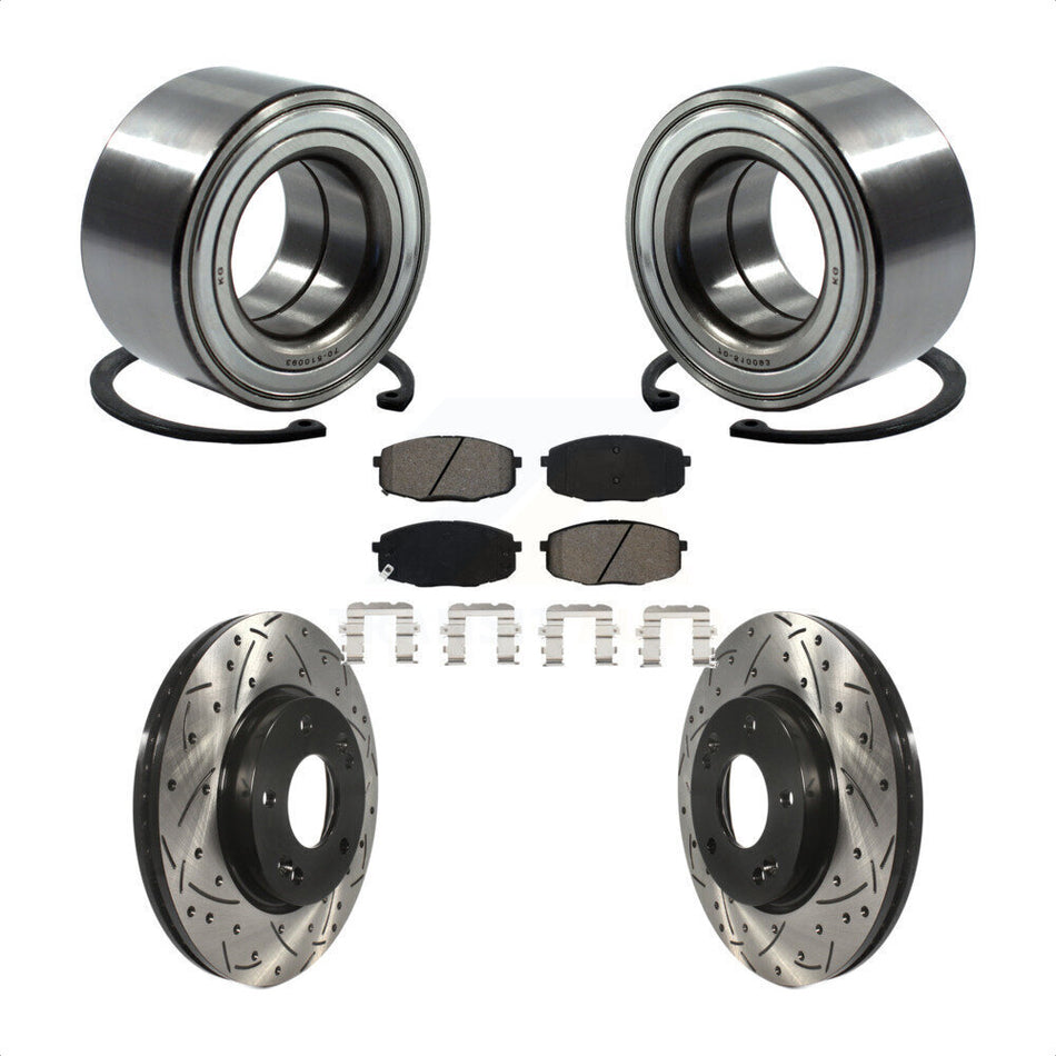 Front Wheel Bearing Coated Drilled Slotted Disc Brake Rotor & Pads Kit For Kia Soul Forte KBB-115166