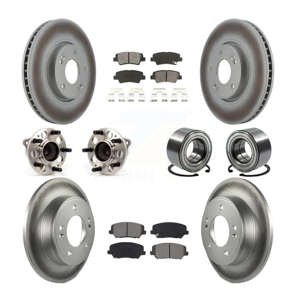 Front Rear Wheel Hub Bearings Assembly Coated Disc Brake Rotors And Semi-Metallic Pads Kit (10Pc) For Kia Forte Forte5 SX KBB-115173