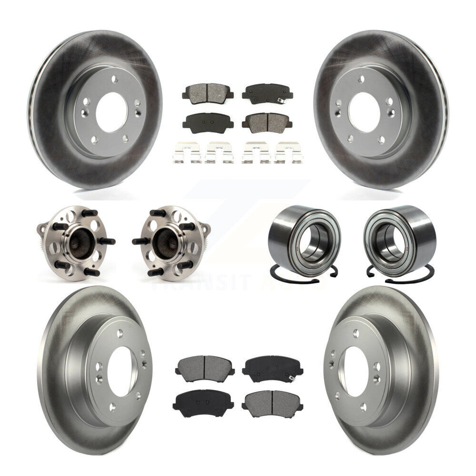 Front Rear Wheel Hub Bearings Assembly Coated Disc Brake Rotors And Semi-Metallic Pads Kit (10Pc) For Kia Forte Hyundai Elantra GT Forte5 KBB-115176