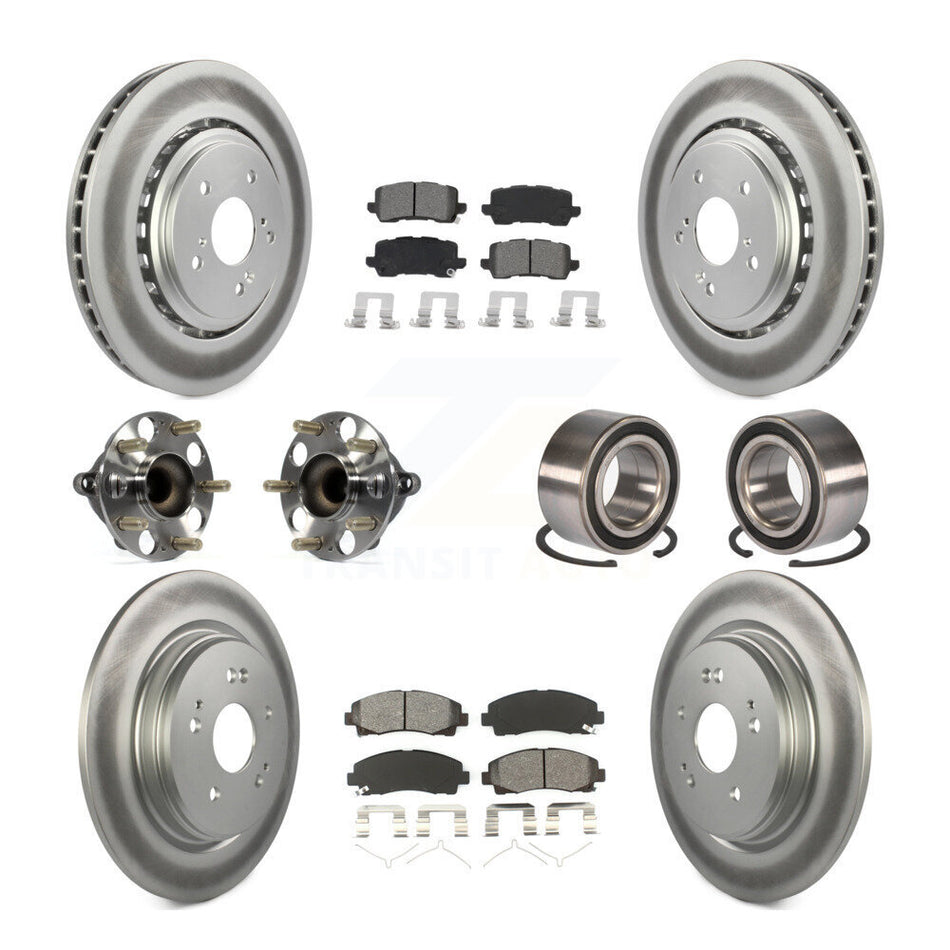 Front Rear Wheel Hub Bearings Assembly Coated Disc Brake Rotors And Semi-Metallic Pads Kit (10Pc) For 2015-2019 Acura TLX FWD KBB-115182