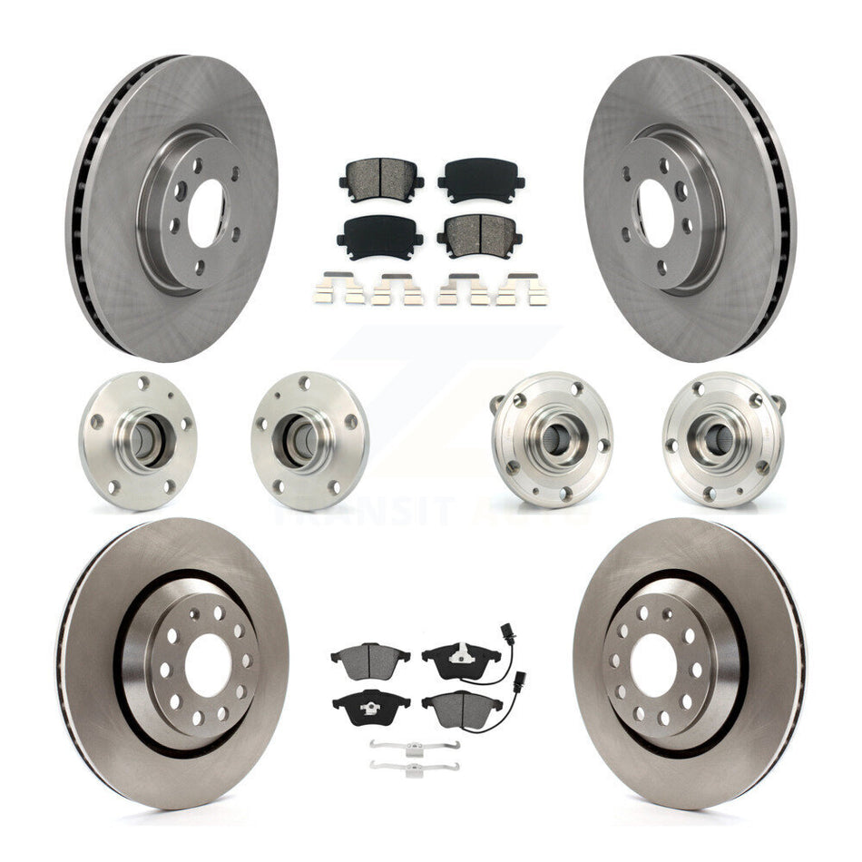 Front Rear Hub Bearings Assembly Disc Brake Rotors And Semi-Metallic Pads Kit (10Pc) For Volkswagen CC With 340mm Diameter Rotor KBB-115217