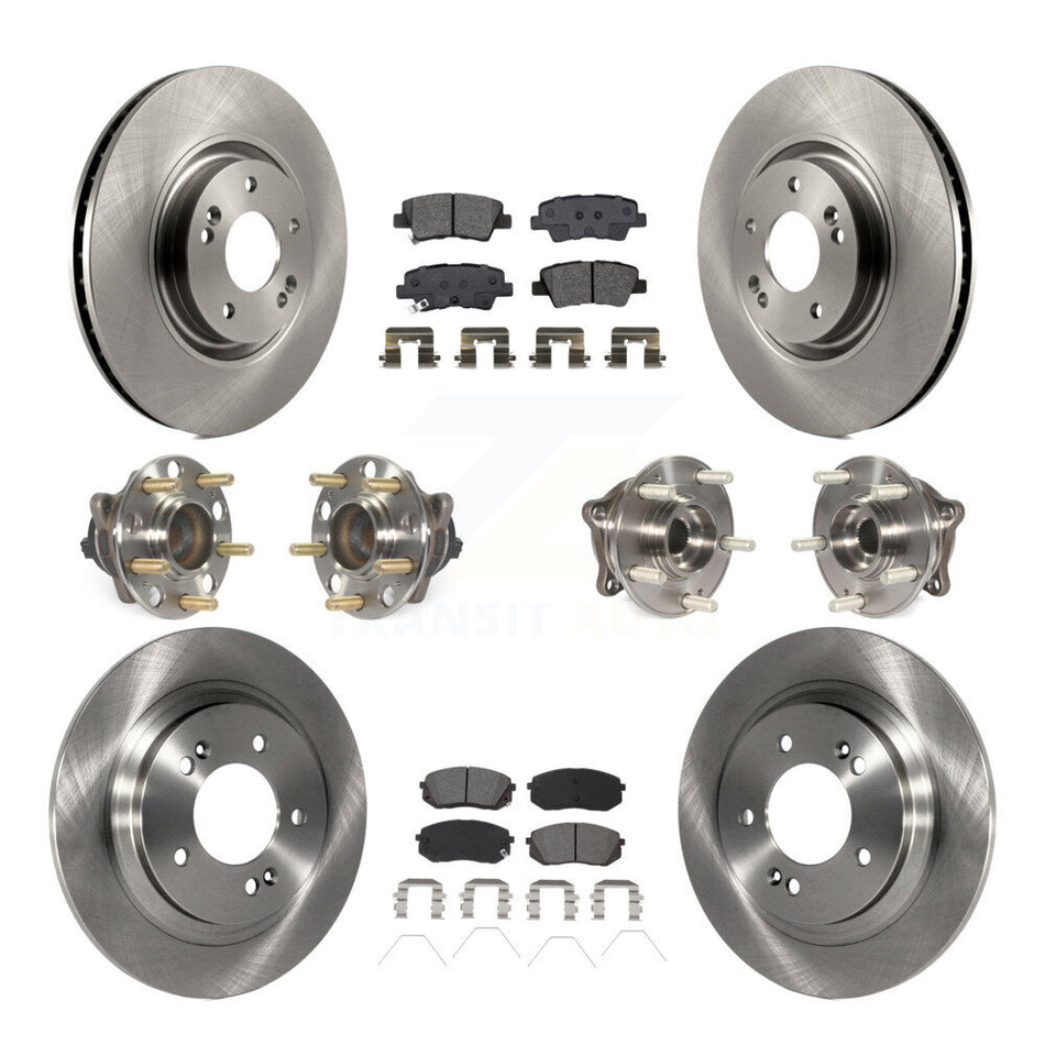Front Rear Hub Bearing Disc Brake Rotors And Semi-Metallic Pads Kit (10Pc) For Kia Optima KBB-115228
