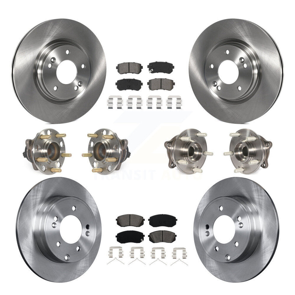 Front Rear Hub Bearings Assembly Disc Brake Rotors And Semi-Metallic Pads Kit (10Pc) For Kia Optima With Manual Parking KBB-115229