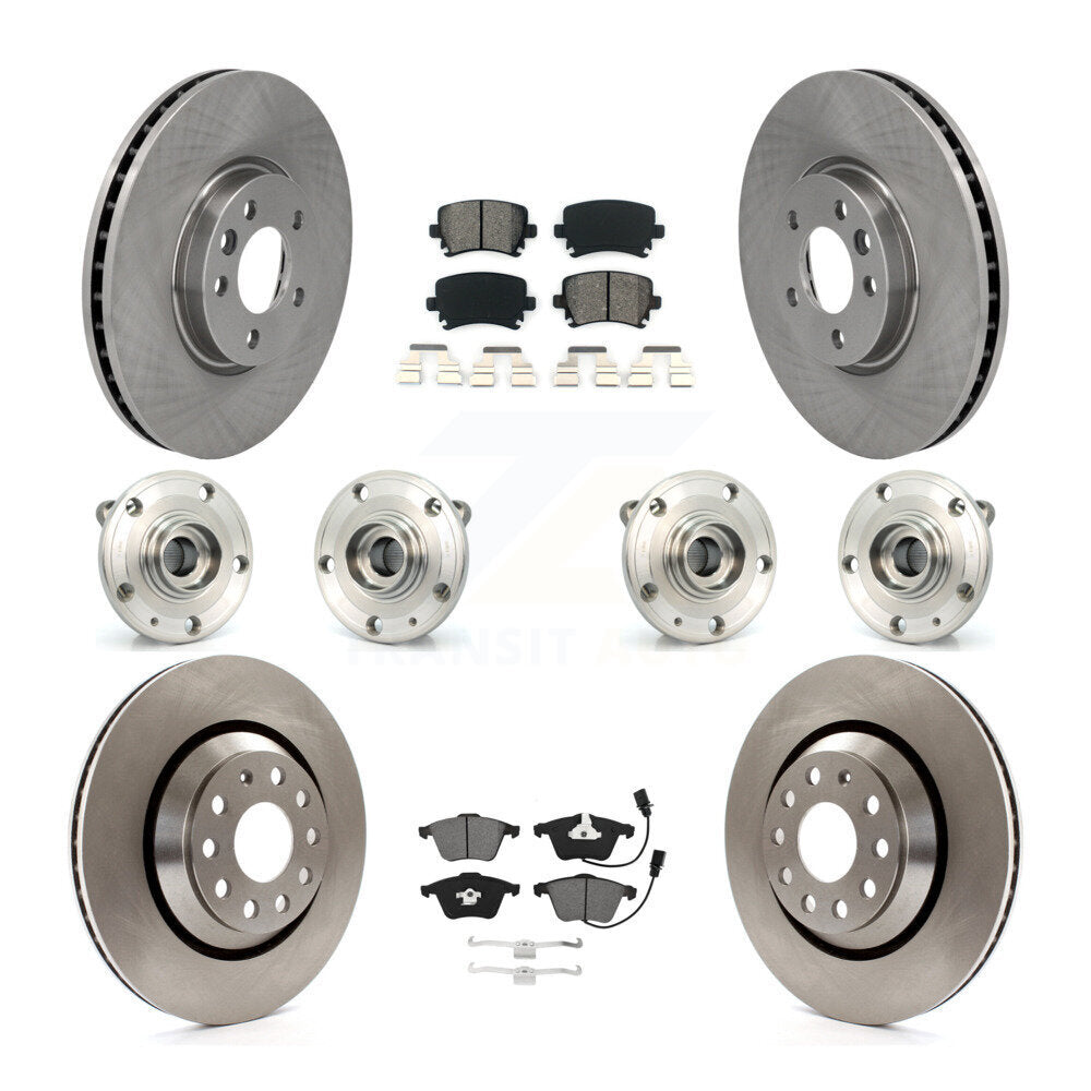 Front Rear Hub Bearings Assembly Disc Brake Rotors And Pads Kit (10Pc) For Volkswagen CC KBB-115235
